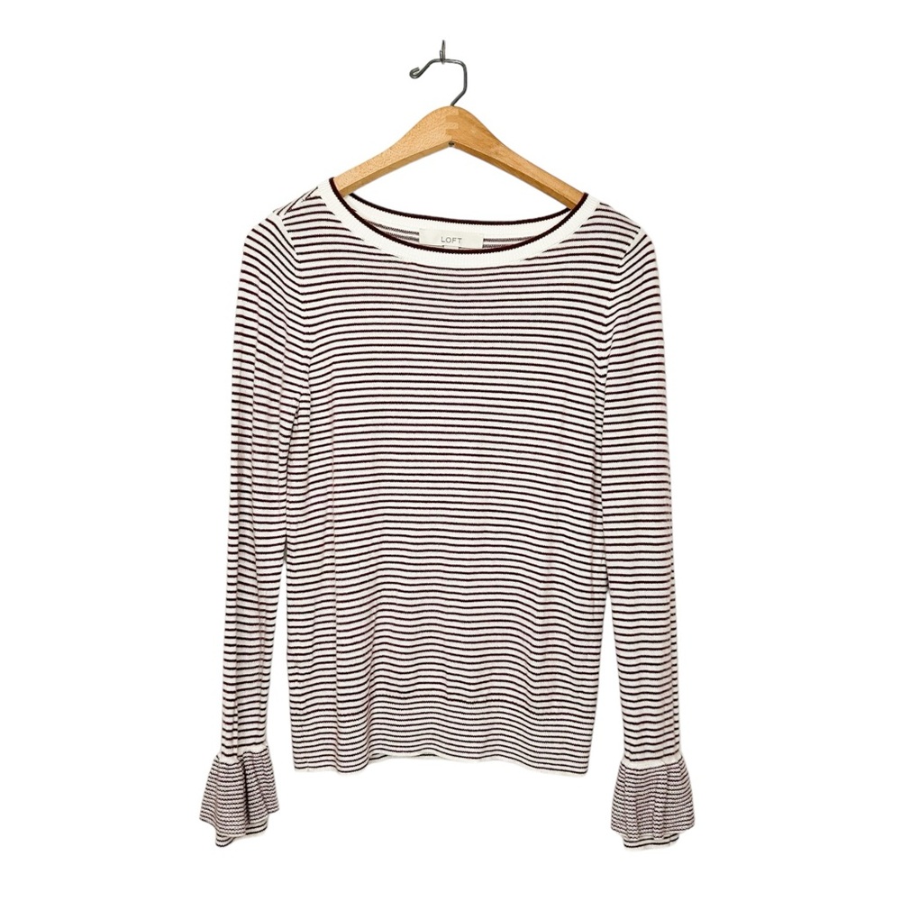 Ann Taylor LOFT Long Bell Sleeve Striped‎ Knit Top Small S